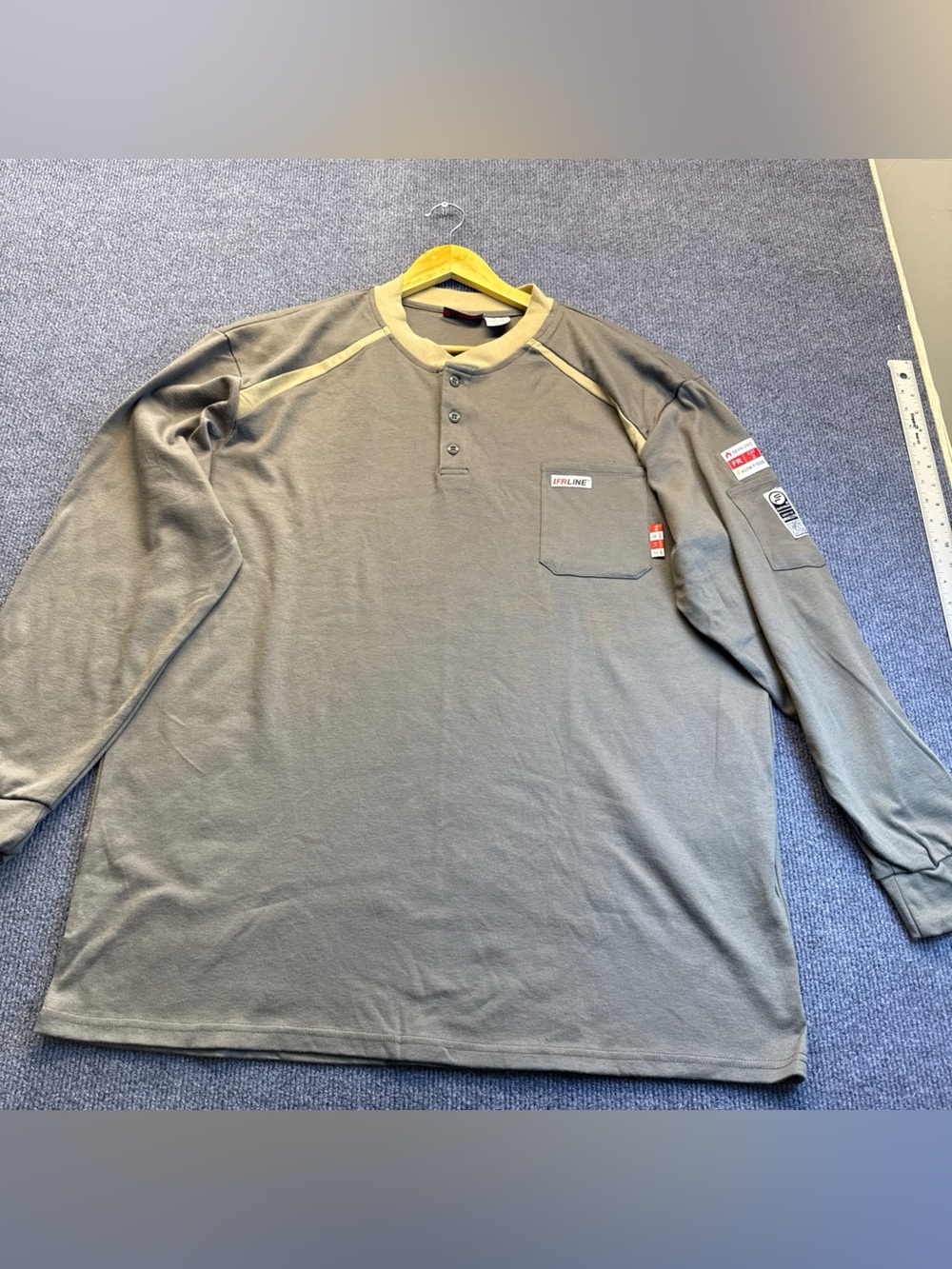 IFRLINEFlame Resistant Henley Shirt Men's CAT 2 ATPV 11 NFPA 2112 FR IFRLINE,XXL